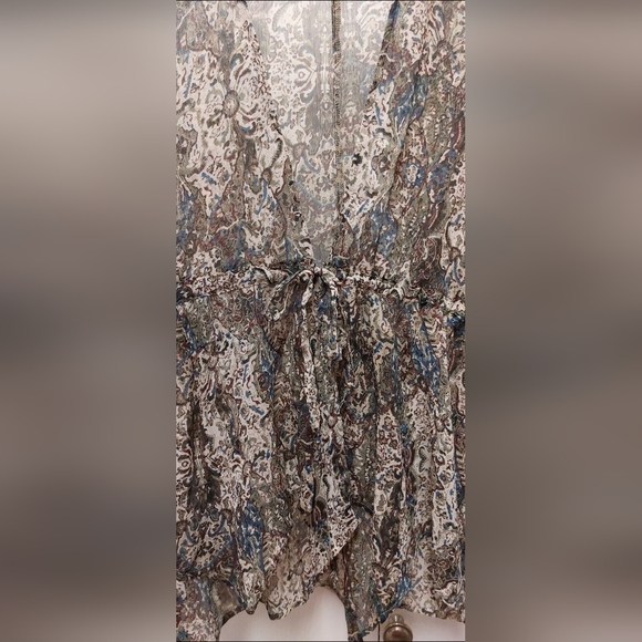 Abercrombie & Fitch Chiffon Sheer Top Duster Front Tie Uneven Hem Office Boho - Picture 9 of 16